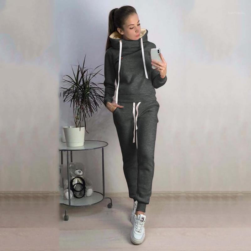 

Autumn Sport Sets Fashion Outdoor Fitness Sweatshirt Women Casual Solid Hooded Long Sleeve Sport Tops+Long Pants Set1, Blue