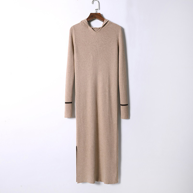 

2021 New Fall Winter Sweater Mid-calf Long Women Elegant Hoodies Knitted Slim Midi Party Dress Vestidos 3wl6, Khaki