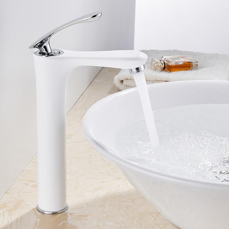 

Bathroom Creative High Basin Mixer Modern White Faucet Single Hole Cold and Hot Water Tap Basin Faucet Bathroom1