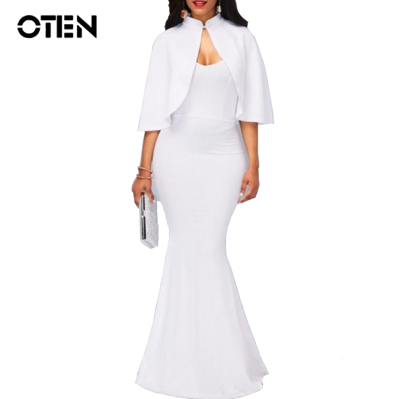 

OTEN 2020 Vestido de festa Sexy Women Elegant 2 Piece Long Evening Party dresses Fashion Female cloak Mermaid Wedding Maxi dress Y200805, White
