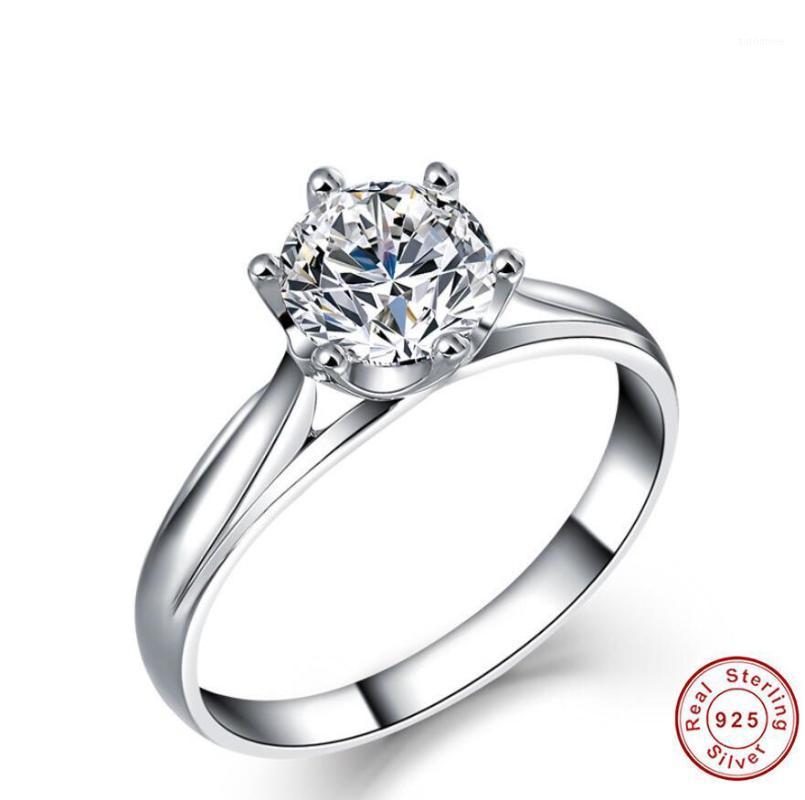 

Classical Six Claw Luxury Jewelry High Quality 925 Sterling Silver 5A Cubic Zirconia CZ Women Wedding Band Ring Gift Size 4-101