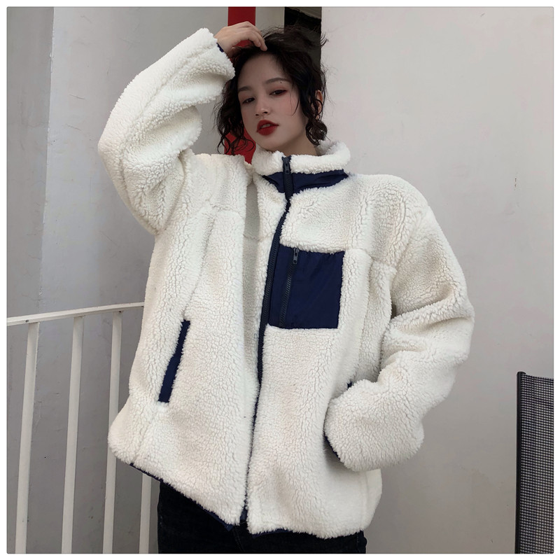 

2021 New Winter double lamb wool cotton-quilted sewing fashion turtleneck solid woman's jacket I36D, Khaki.