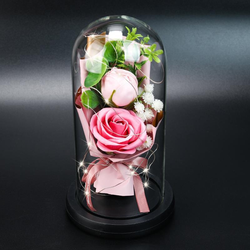

Eternal Rose LED Light Beauty The In Glass Cover Christmas Home Decor For Christmas Valentine'S Day Gift Artificial Flowers, Pink