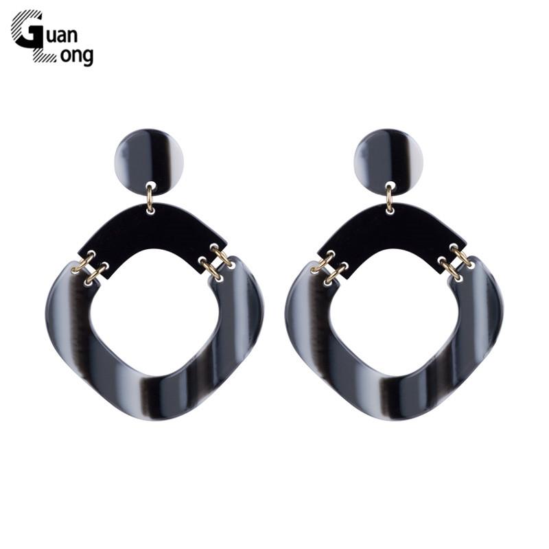 

GuanLong Classic Dangle Fashion Acrylic Earrings for Women Statement Big Long Geometric Colorful Resin Drop Earing Metal Jewelry