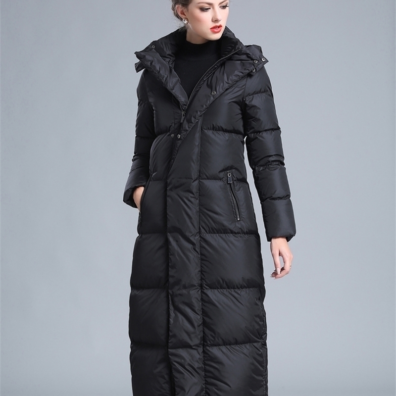 

Women' winter clothing puffer zipper down coat big size 4XL black gray navy blue thick warm large size long down jacket 201120