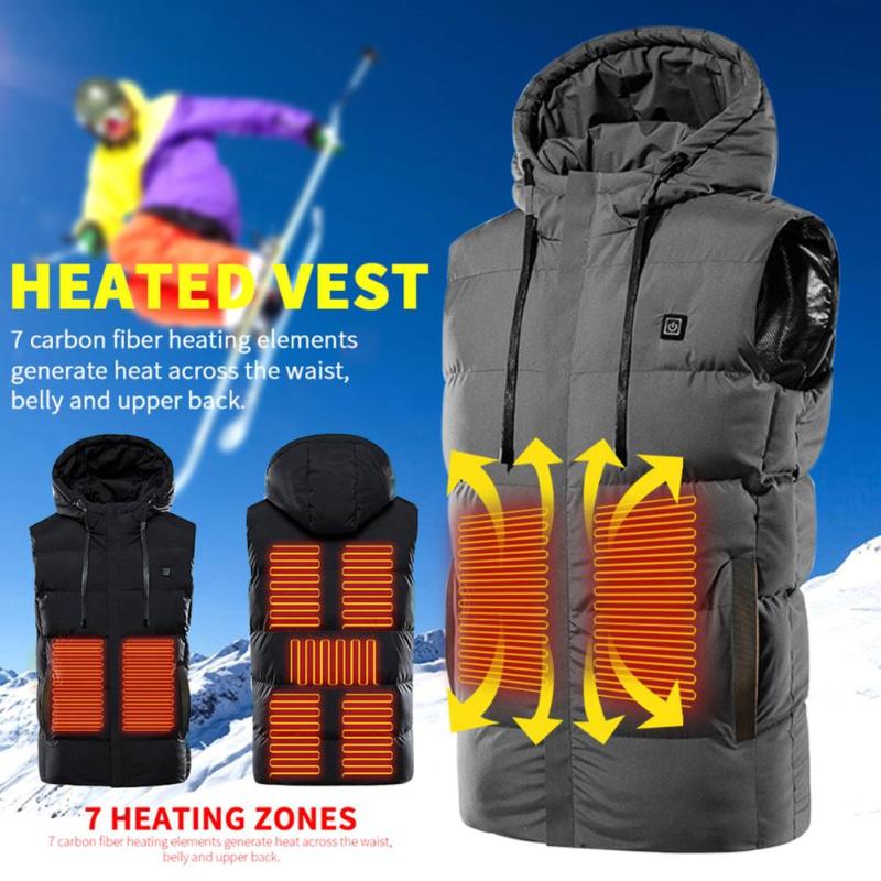 

7 Areas Heating Vest,Smart Heated Vest USB Charging Fast Heating Winter Jacket Waterproof Washable Thicken Warm Thermal Vest, Black