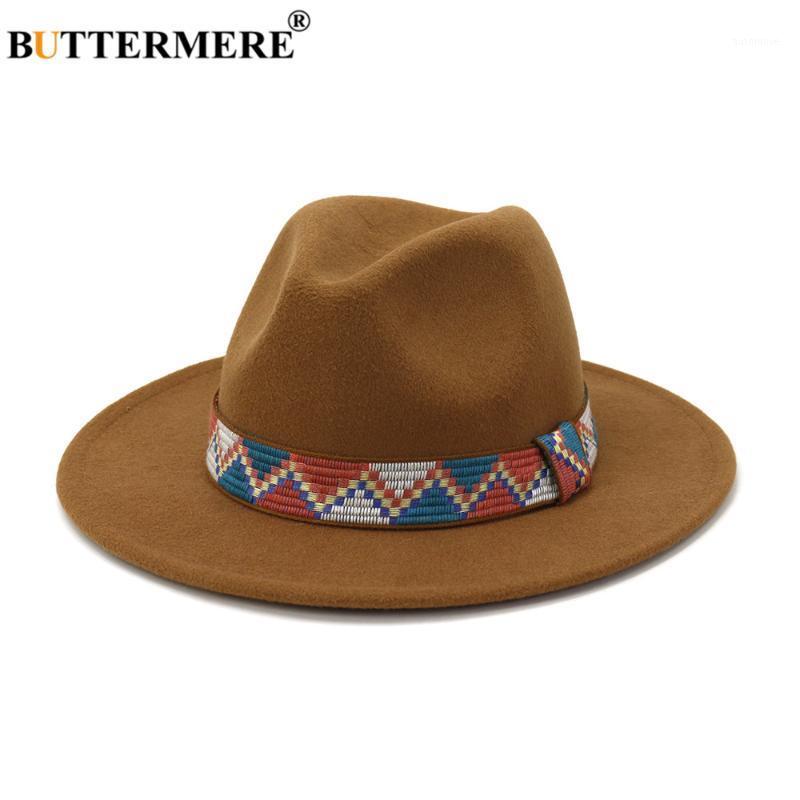 

BUTTERMERE Sombrero Women Wool Vintage Trilby Felt Khaki Fedora Hat Wide Brim Elegant Lady Winter Autumn Jazz Caps Chapeau1, White