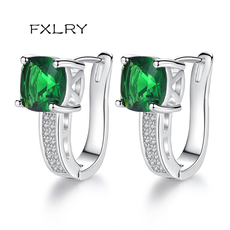 

FXLRY New Design Personality White Color Cubic Zircon Simple New U-Shaped Buckle Earrings For Women Fashion Jewelry