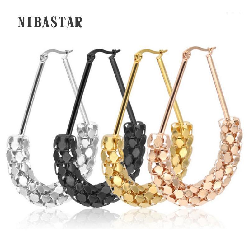 

HOT Fashion Triangle hollow out Stainless Steel Big Earring Titanium Stainless Steel Women Hoop Earring1