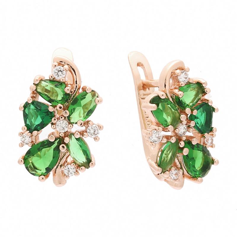 

Crystal Earrings New Fashion Trendy 585 Gold Color Jewelry Luxury Green Stone Women Drop Earrings Flower Design