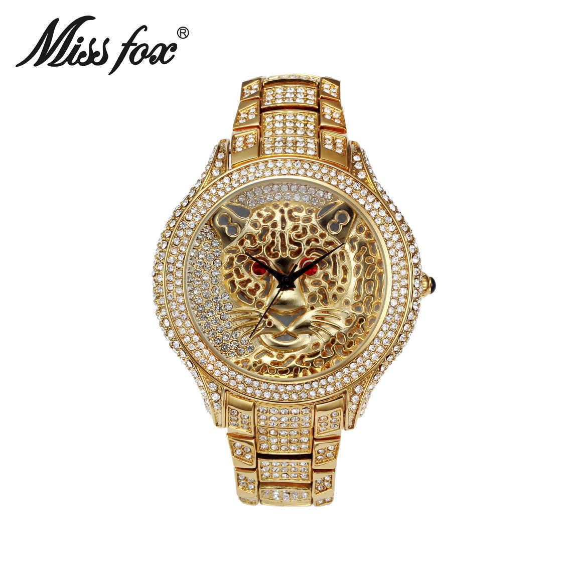 

Miss Fox European style hot selling fashion personalized leopard inlaid with English women's Watch, Black