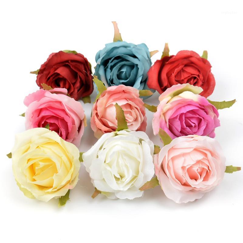 

5pcs artificial flower silk rose head For wedding party home decoration DIY wreath bouquet scrapbook gift box craft fake flower1, Blue