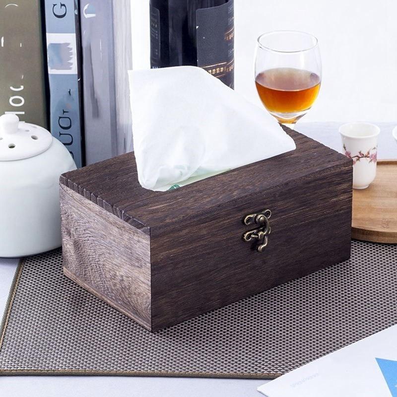 

Retro Bamboo Tissue Box for Home Office Desktop Wooden Paper Towel Box Hotel Napkin Wood Holder Household Type Canister