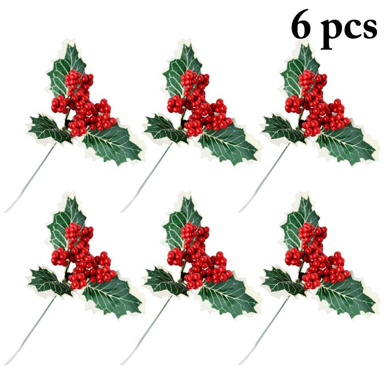 

6pcs Artificial Flower Red Pearl Stamen Berries Branch For Wedding Christmas Decoration DIY Valentine'S Day Gift Craft Flower, Multi