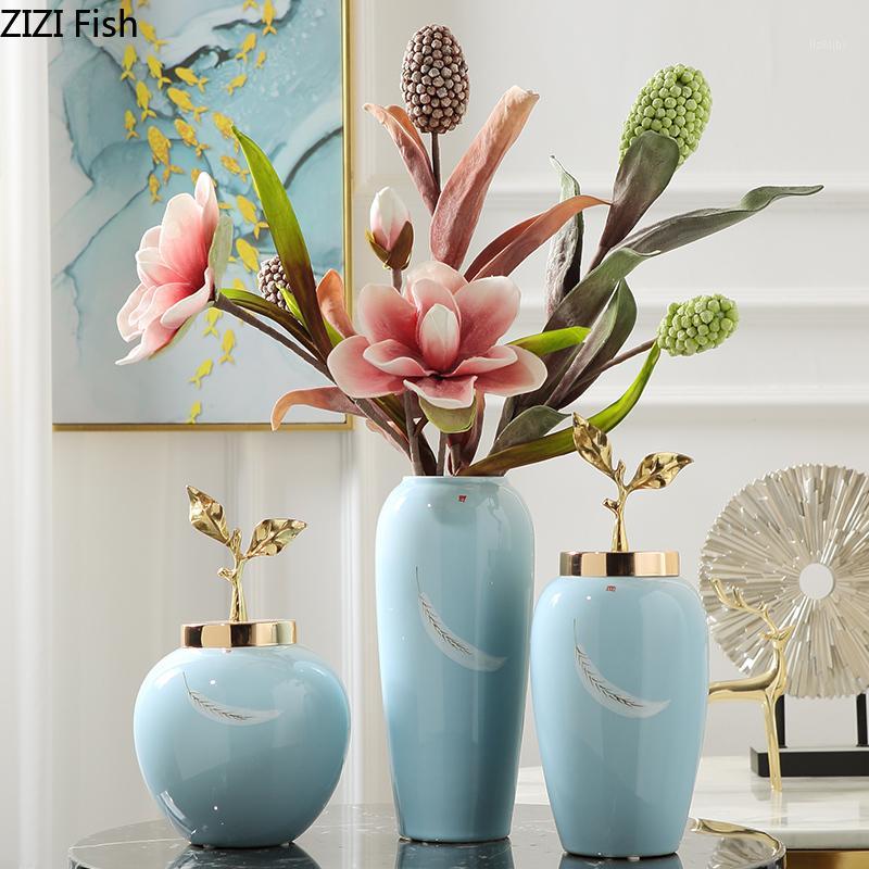 

Modern Minimalist Ceramic Vase with Lid Artificial Flower Arrangement Floral Decoration Crafts Creative Desktop Decoration Vase1
