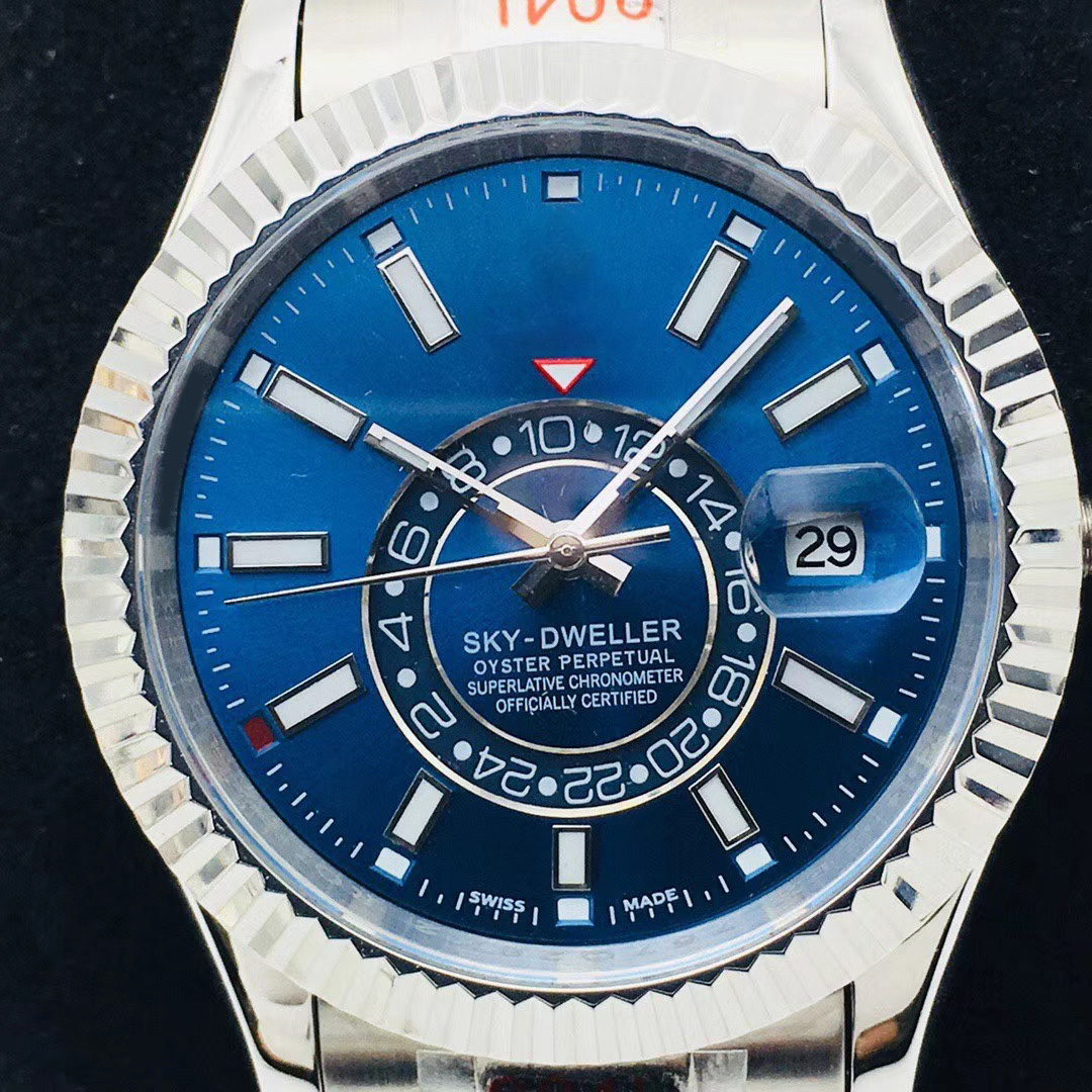 

N Sky-Dweller 326934 Fluted Bezel Black Dial Stick Markers A9001 Automatic Mens Watch Stainless Steel Oyster Bracelet Best Edition Puretime