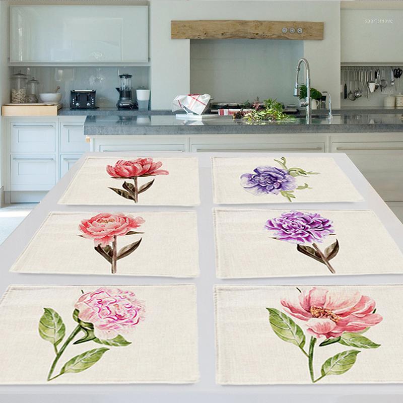 

Beautiful Rose Flower Print Table Mat Placemat Dining Popular Kitchen Decoration Table Napkins For Wedding1
