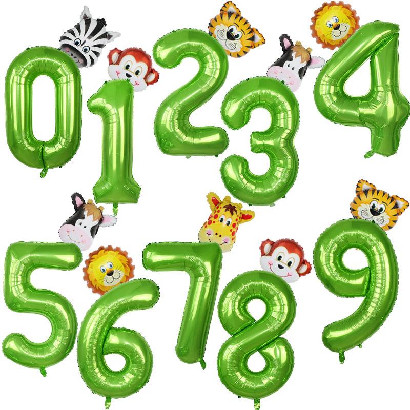 

40inch Green Number Foil Balloons Monkey Lion Tiger Zebra Animal Balloon Babyshower Kids Birtdhay Globos Jungle Party Decoration