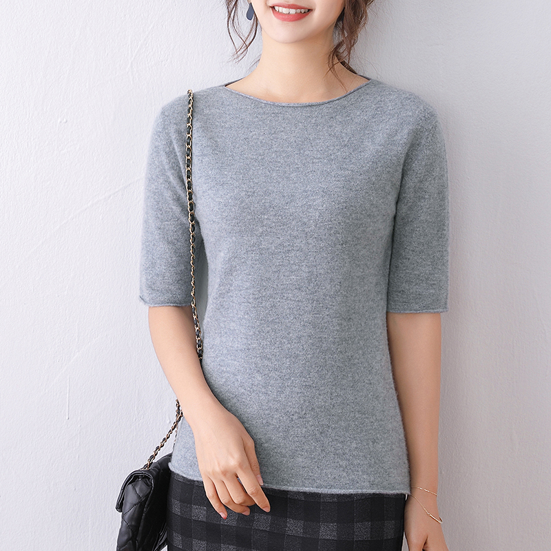 

2021 Women One Word Neck 100% Wool Knitted Sweaters New Fashion 6colors Standard Jumpers High Quality Woolen Clothes Ofvg, Orange red
