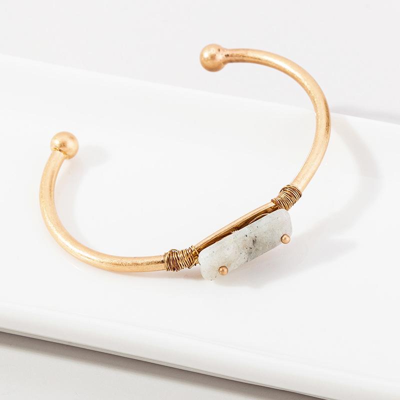 

TIMEONLY Creative Handmade Polished Stone Open Bracelet for Women Ladies Simple Alloy Charm Bracelets Golden Party Jewellery