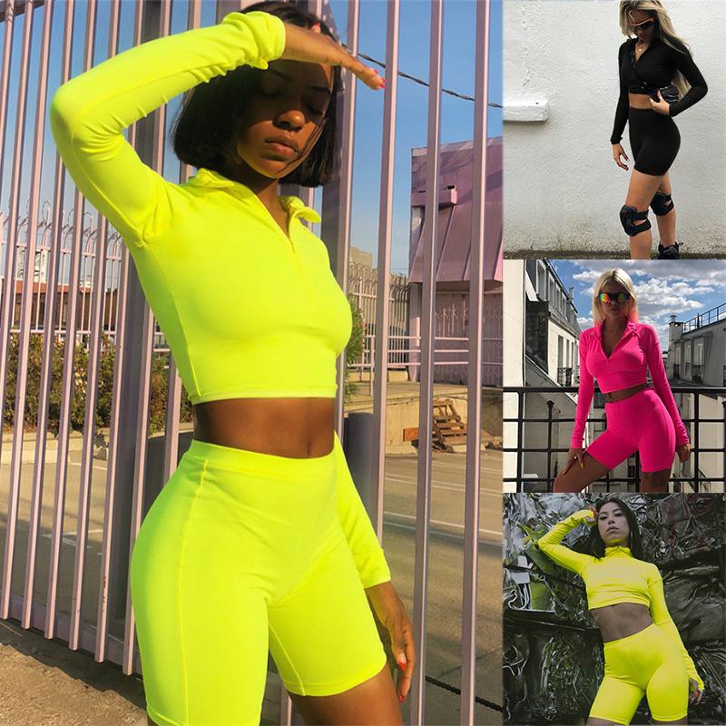 

Women' Fashion Fluorescent Color Slim Slimming Casual Suit Running Sets Outdoor Activities Sportswear Soft Comfortable Shorts, Black