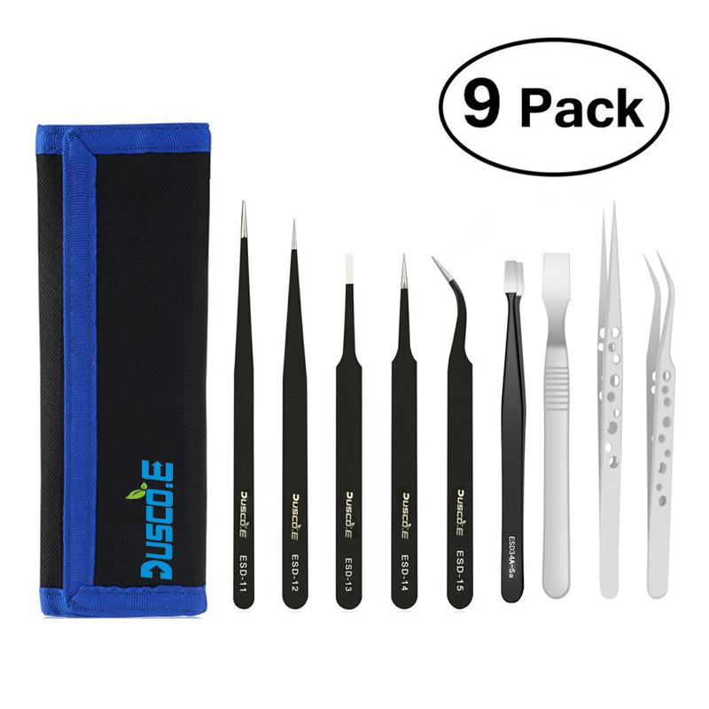 

Dusco.E 9 pcs BGA Precision ESD Tweezers Set stainless steel anti-static tweezers Repair Tool Soldering Station Welding Assist