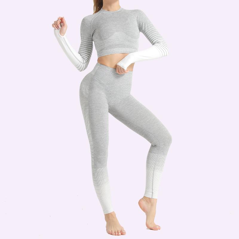 

Women Seamless Yoga Set Flexible Long Sleeve Shirts with Thumb Hole High Waist Leggings Push Up Gym Fitness Workout Sportswear, Army green