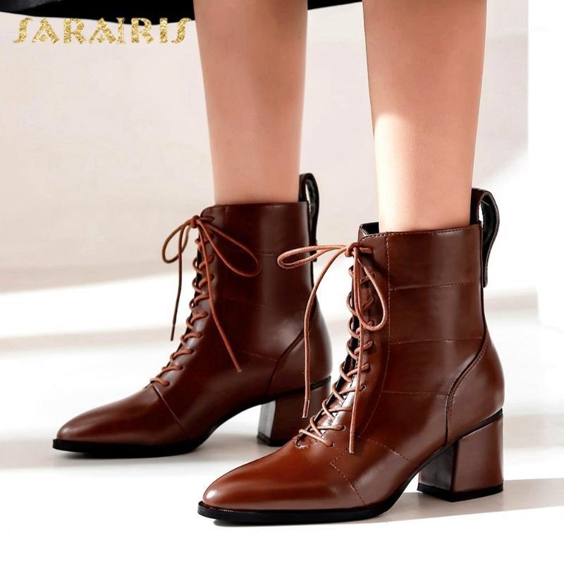 

Sarairis 2020 New Arrivals Work Boots Woman Shoes Chunky Heels Lace Up Concise Pointed Toe INS High Quality Office Boots Ladies1, Black