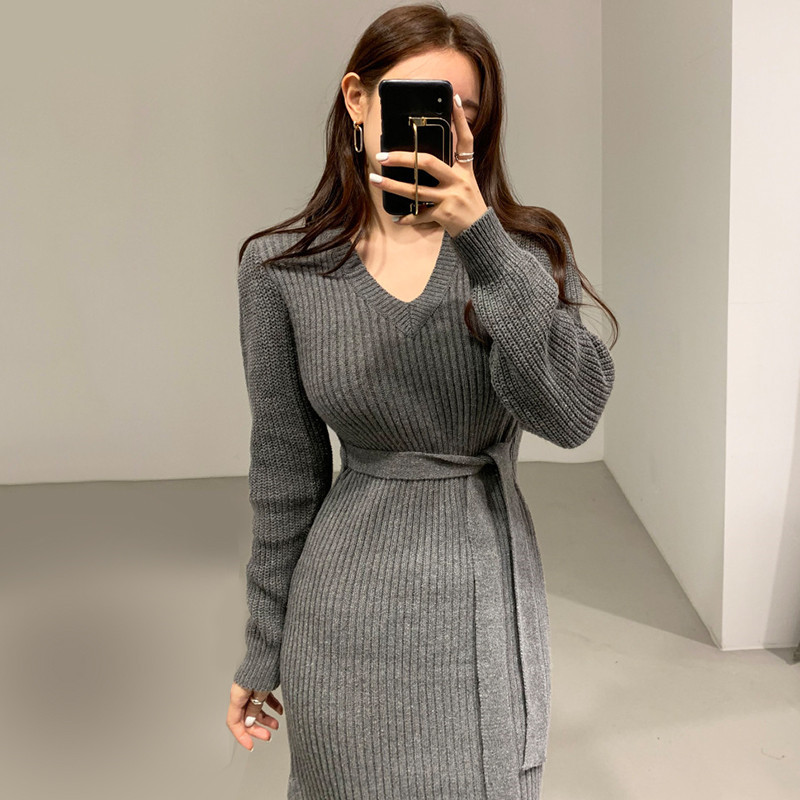 

2021 New Women's Blouse Korean Chic Autumn Retro-neck Neck Waistband Sllim Dressed in Ripened Mesh Midi Long Slit Dress UEZL, Games
