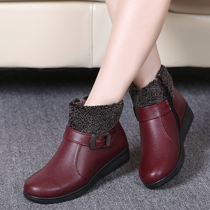 

Women Winter Boots Leather Ankle Snow Boots Female Warm Fur Plush Insole High Quality Botas Mujer Buckle Buckle Winter, Black