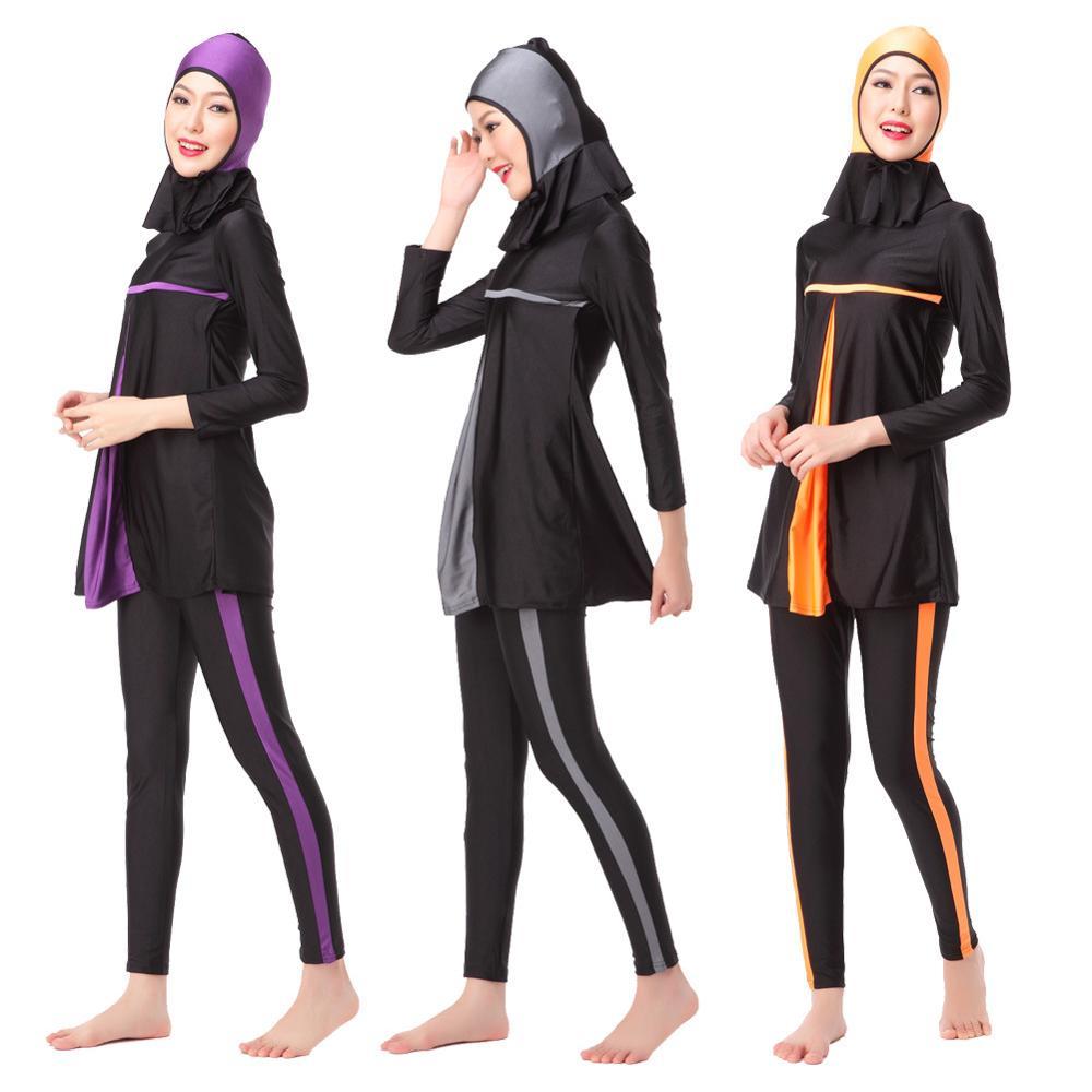 

2021 New Classic Women Swimwear Solid Female Long Sleeves Musluman Swimming Clothes Suit Ovc0
