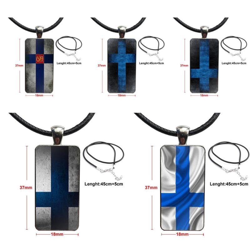 

Fashion Glass Cabochon Pendant Rectangle Necklace Choker Necklace Jewelry For Women Kids Finland Flag