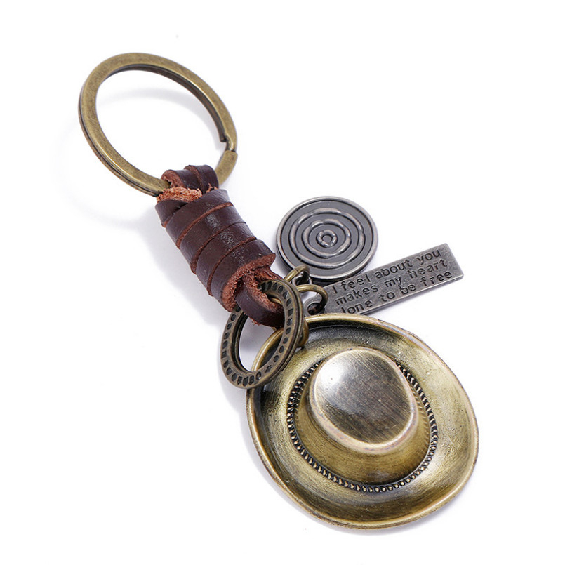 Fashion Creative Genuine Leather Bronze Charms keyring Key Ring Keychain Gift