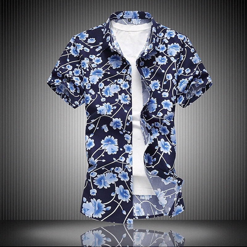 Chemise Hommes Géométrique Classic Collier Beach Beach à manches courtes Basic Blue Jaune N5FC #