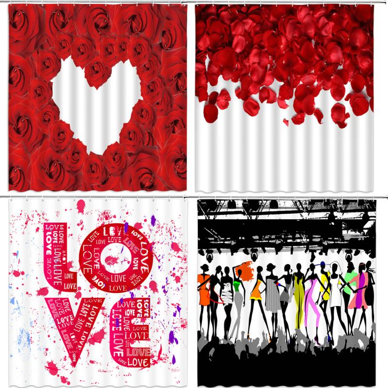

Waterproof Shower Curtain Love woman Printed Bath Curtain Polyester Fabric Rose romance Home Bath Decor Curtains With Hooks