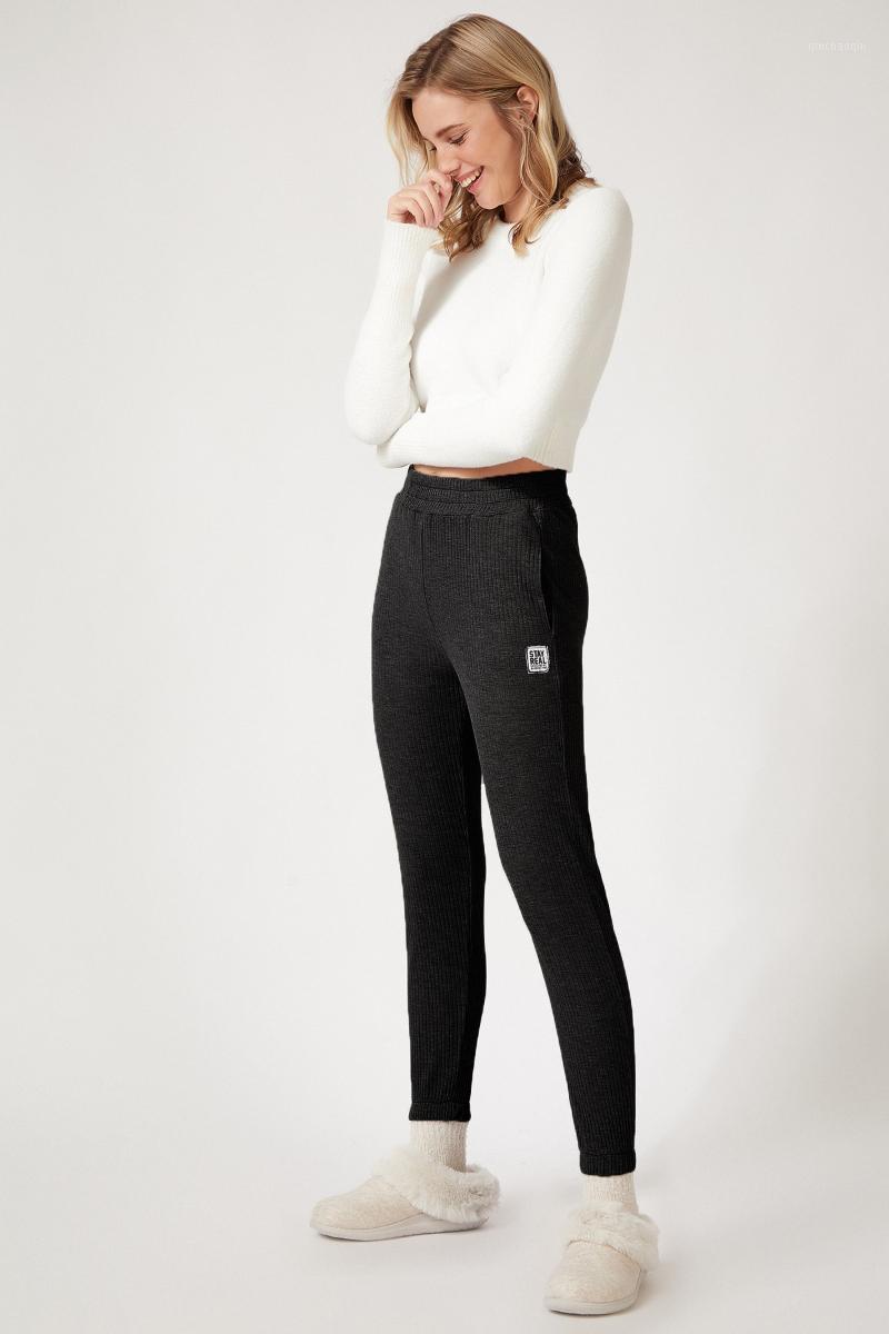 

Happiness ist. Women Ribbed Knit Sweatpants KH000491, Black