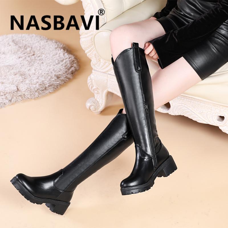 

Temperament Commute Woman Side Zipper Knee High Boots Winter Warm Plush Round Head Lady Flat Bottom Long Boot, Black