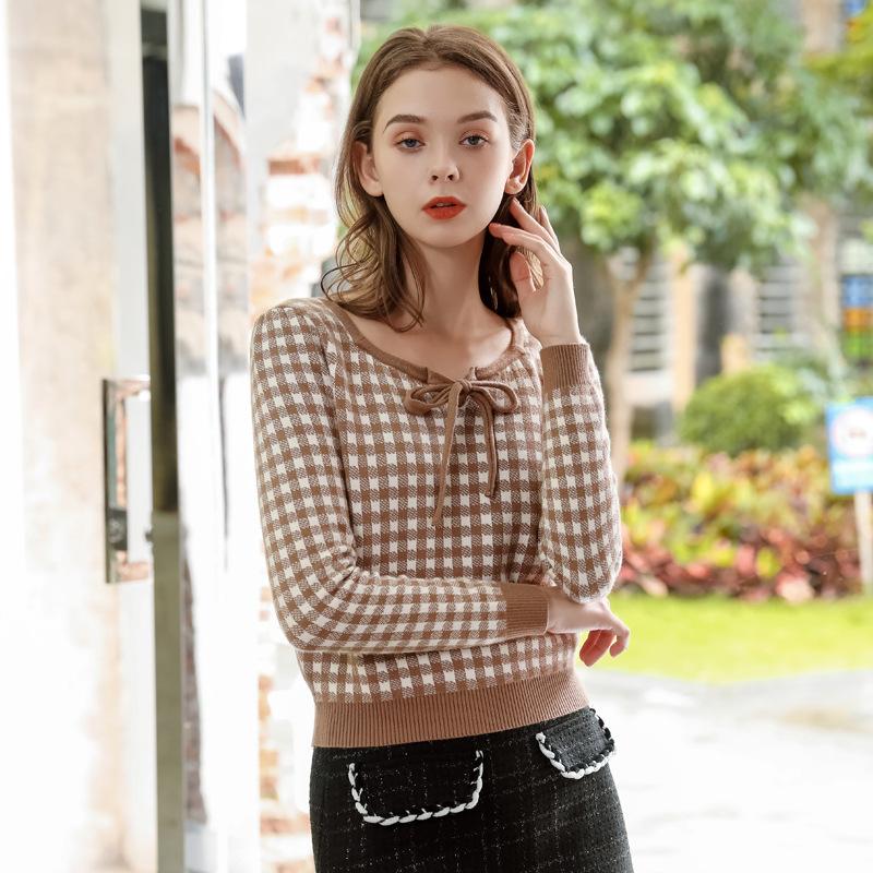

Long Sleeve Pullover Sweater Women Top Autumn Winter 2021 Ladies Lace up Bottoming Sweater Women, Sky blue