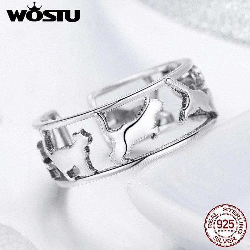 

Band Rings WOSTU Fashion 925 Sterling Silver Happy Kitty For Women Engagement Simple Ring Elegant Romantic Jewelry Gift FIR4731