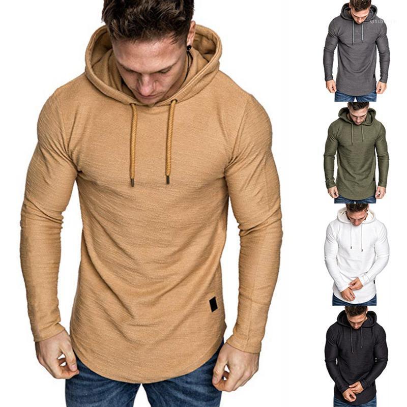 

New Men Running T-Shirts Casual Autumn Long Sleeve Tops Solid Lightweight Hat String Pullover Home Gym Sports Wear Outfits 20201, Black
