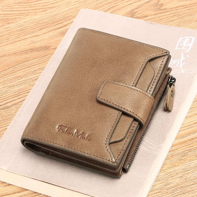 

Men's Leather Wallet Men's Short Leather Wallet Top Layer Cowhide Fashion Casual Card Holder, Black