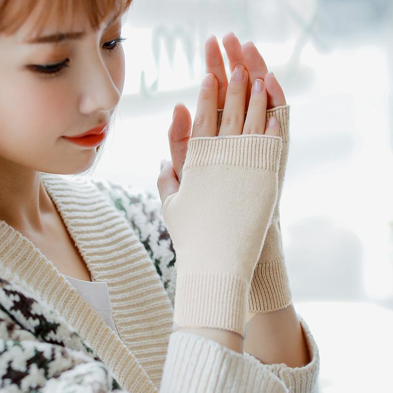 

Five Fingers Gloves Cashmere Blended Knitted Woolen Female Winter Cute Student Half-finger And Fashion Couple Cold Warm D23A