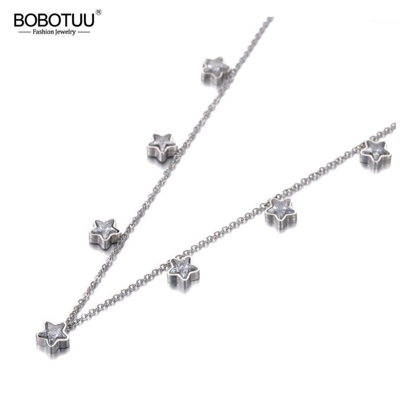 

BOBOTUU Trendy Bohemia Stainless Steel CZ Crystal Love Star Choker Necklaces For Women Girl Chic Charm Pendant Necklace BN192041