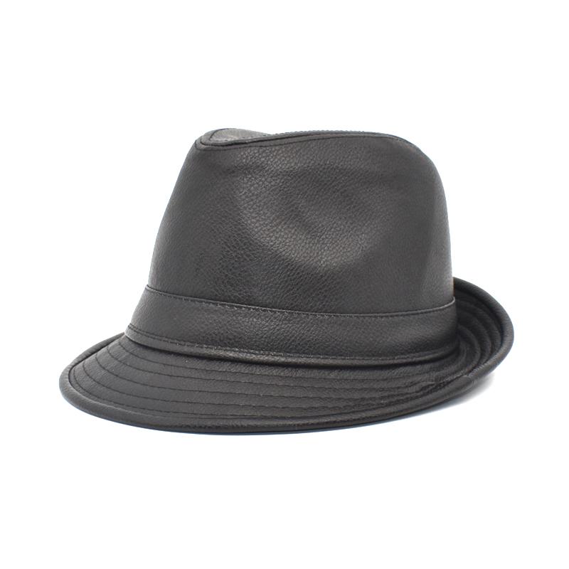 

FUODRAO Classic Men Fedora Hat PU Leather Black Bowler Hat Wide Brim Vintage Jazz Women Chapeau Femme Autumn Cap F141