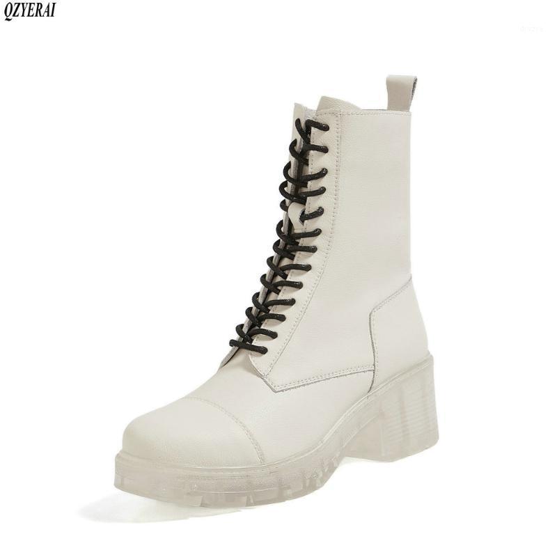 

2020 New genuine leather boots female zipper quality cow leather autumn winter shoes ladies ankle boots women's shoes1, White