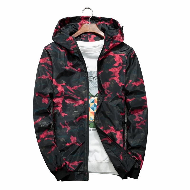 

Mens Red Blue Camouflage Bomber Zipper Up Jacket Men's Hopdie Print Windbreak Jacket and Coat for Youth