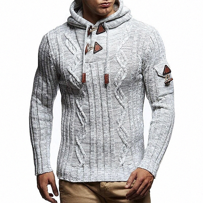 Men's Unisex Pullover Knitted Solid Color Stylish Vintage Style Long Sleeve Sweater Cardigans Hooded Fall Winter Gray White Black B0d2#