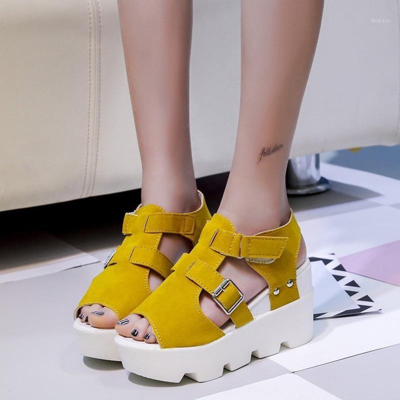 

2021 Summer New Ladies Sandals Wedge Heel Fish Sandals Ladies Waterproof Platform Muffin Thick Bottom Women's Shoes1, White