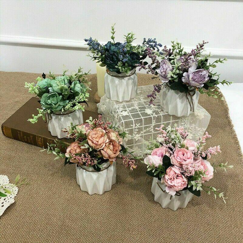 

2020 Newest Artificial Silk Fake Flowers Peony Wedding Bridal Bouquet Hydrangea Home Decor, Blue