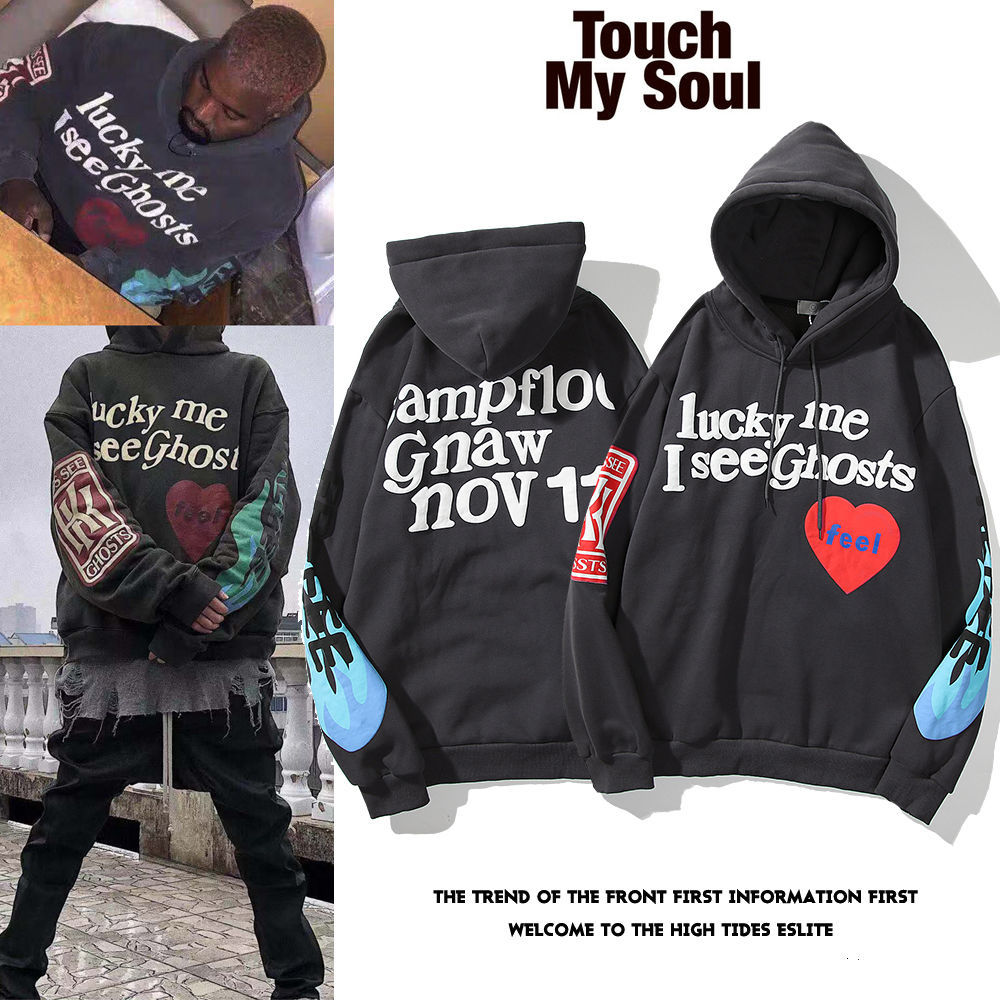 

KANYE WEST graffiti printed cotton hooded sweater men and women high street jacket autumn